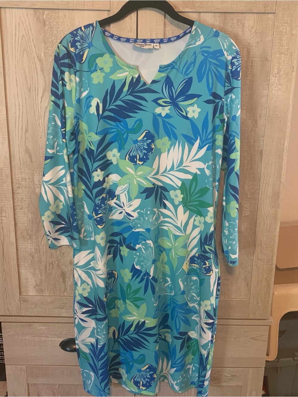 Banana Republic Blue & Green Floral Long Sleeve Shift Dress